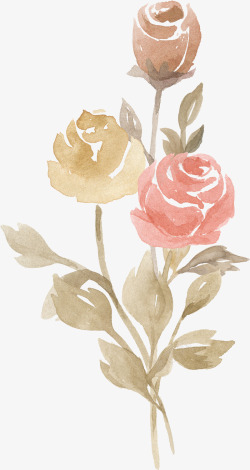 水墨棕色粉色玫瑰花素材