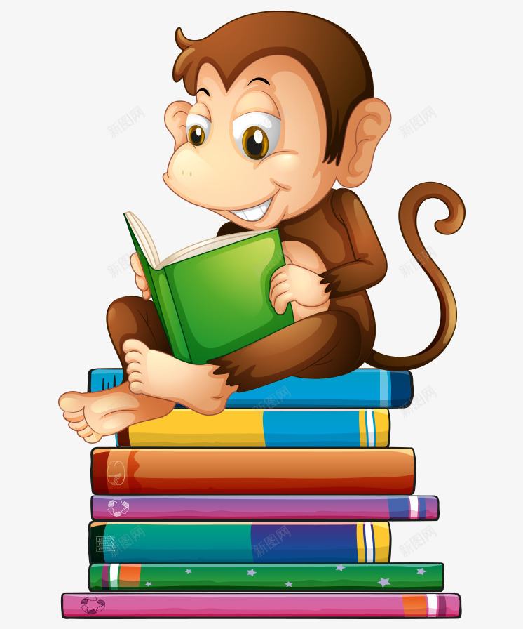 卡通手绘坐书籍上看书猴子矢量图ai免抠素材_新图网 https://ixintu.com 卡通的动物 坐书籍上的猴子 平面猴子素材 手绘的猴子 看书的猴子 矢量图