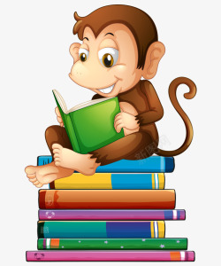 坐书籍上的狮子卡通手绘坐书籍上看书猴子矢量图高清图片