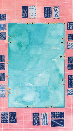 手绘蓝色游泳池粉色地砖素材