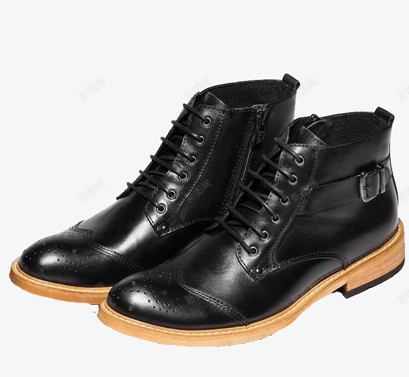 英伦皮靴png免抠素材_新图网 https://ixintu.com 产品实物 低跟底 男款 系带鞋子 黑色