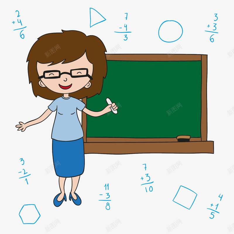 卡通教师形象黑板与数学老师png免抠素材_新图网 https://ixintu.com 卡通 卡通人物女教师 教师 数学 老师 黑板
