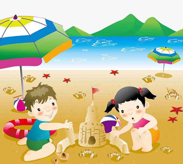 到海边沙滩玩耍png免抠素材_新图网 https://ixintu.com 堆城堡 沙滩上堆城堡 沙滩上玩耍 沙滩上的人 沙滩上的小朋友 海边沙滩