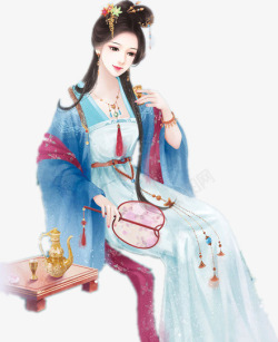 蓝色人物扇子素材