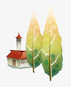小树房子手绘卡通素材