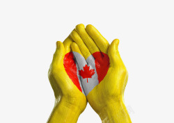 加拿大心形旗帜手绘素材
