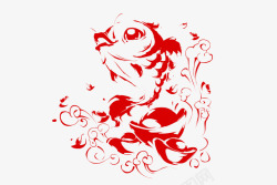 卡通红色鲤鱼装饰图素材