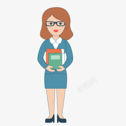 眼镜老师抱着书本的女教师高清图片
