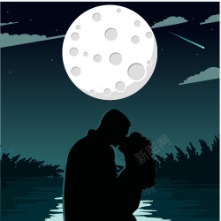 灯光下的情侣月亮下的情侣矢量图高清图片