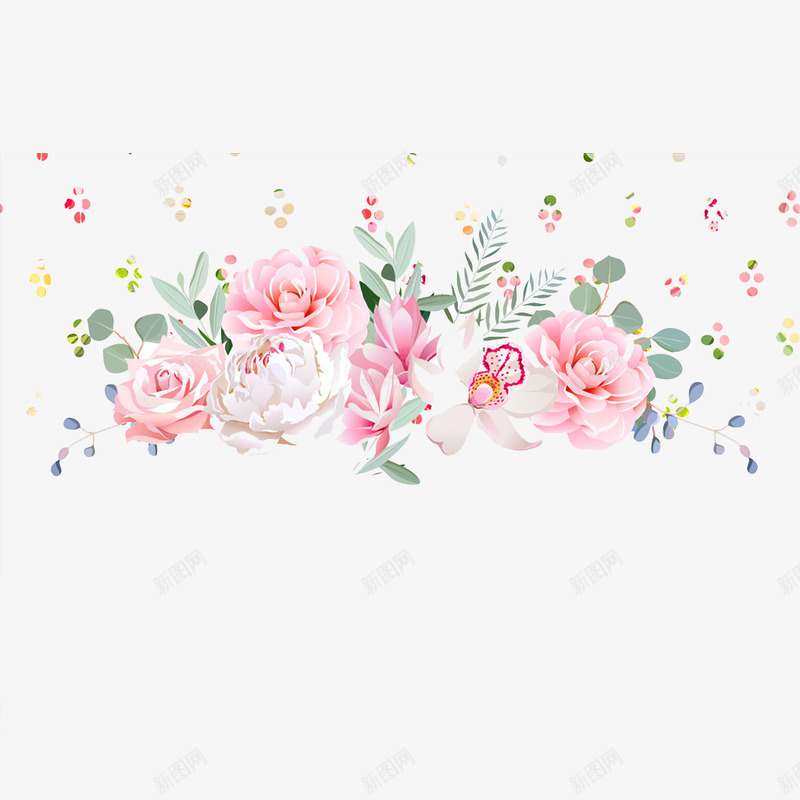 粉色玫瑰花png免抠素材_新图网 https://ixintu.com 手绘 散落 水彩 粉色 绿叶 花朵 花瓣 花蕊