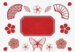 红色中国风扇子蝴蝶素材