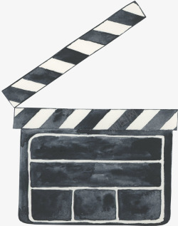 拍电影用具手绘水彩黑色电影开拍工具高清图片