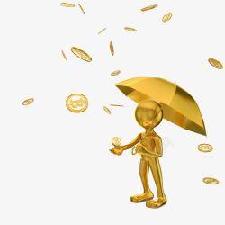 撑伞挡金币雨素材