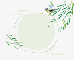 小清新小鸟动物园绿色文艺树叶圆形背景高清图片