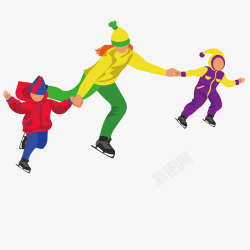 黄色熘熘球带着孩子滑冰的大人矢量图高清图片