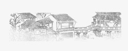 古楼建筑手绘江南房屋高清图片