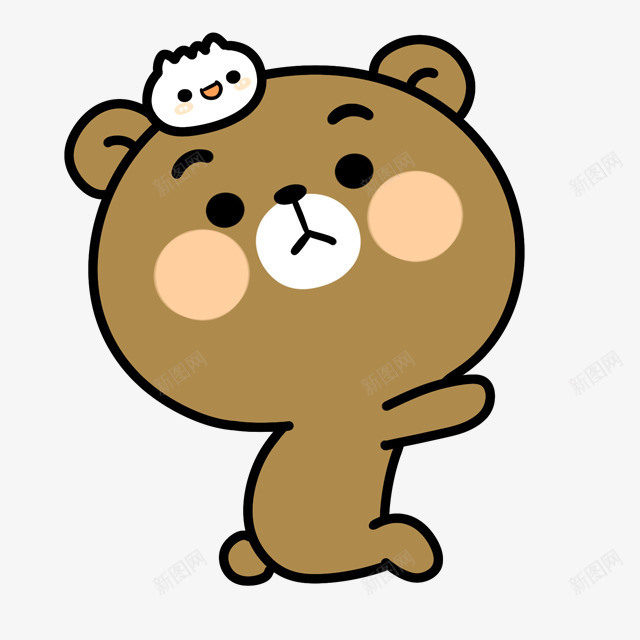 棕色小熊png免抠素材_新图网 https://ixintu.com 动物 卡通 可爱 小熊 手绘 棕色 水彩 脸红 装饰