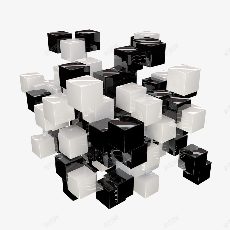 黑白方块层叠png免抠素材_新图网 https://ixintu.com 光滑 四方体方块 白色 立体方块 错落交叠 黑色