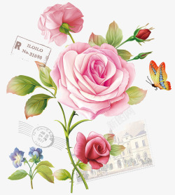 欧式粉色舞台手绘玫瑰花高清图片