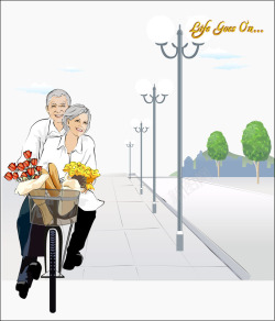 伴侣相伴骑单车的老人矢量图高清图片