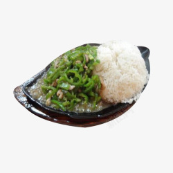 青椒肉丝石锅饭美味素材