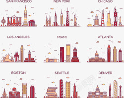 美国城市插画素材