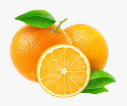 橙色背景橙色香甜水果带叶子的奉节脐橙实高清图片