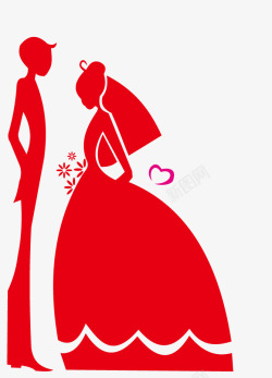 红色婚纱剪影素材