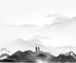 迁徒古风站在山上的僧侣高清图片