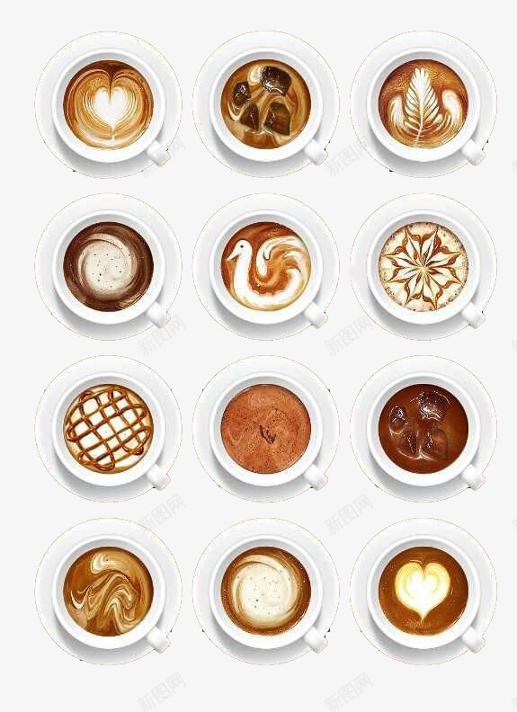 12个不同的花式咖啡png免抠素材_新图网 https://ixintu.com 不同 产品实物 咖啡 咖啡拉花 拉花 杯子 花式 花式咖啡 食物 餐饮 饮品