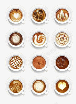 2个不同的爱心12个不同的花式咖啡高清图片