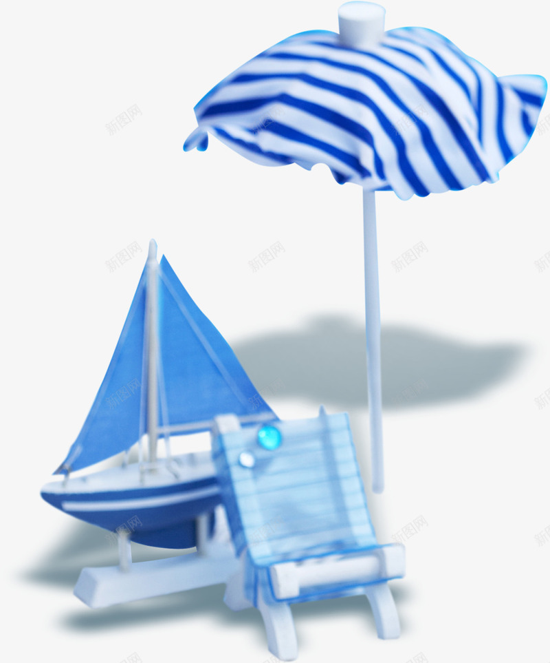 蓝色遮阳伞沙滩椅帆船卡通png免抠素材_新图网 https://ixintu.com 卡通 帆船 椅子 蓝色 遮阳伞