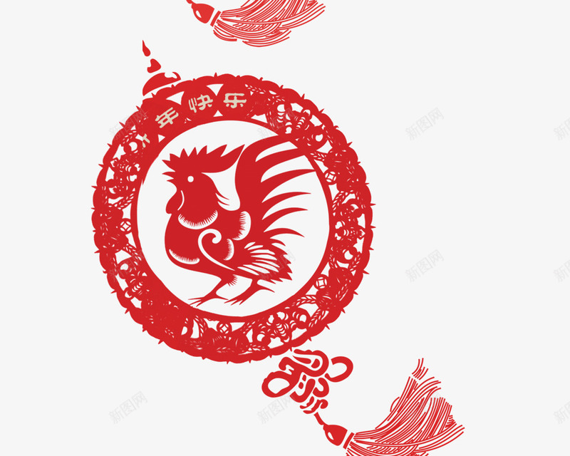 红色新年鸡年剪纸装饰png免抠素材_新图网 https://ixintu.com 中国结 剪纸 喜庆 新年 红色