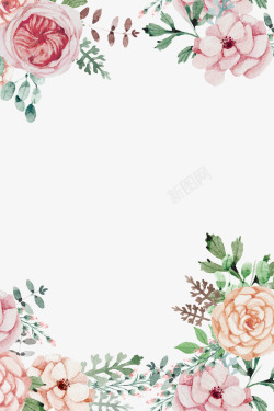 水彩风格名片粉色手绘玫瑰花卉边框高清图片