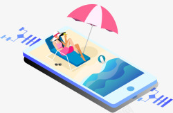 装饰手机上的沙滩休闲度假矢量图素材