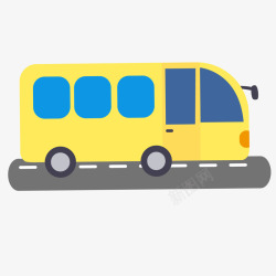 黄色小车扁平化卡通黄色的大巴车矢量图高清图片