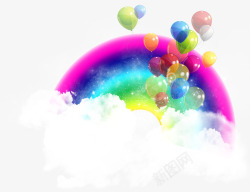 彩虹白云气球六一儿童节素材