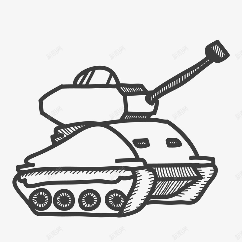 军用坦克车手绘图png免抠素材_新图网 https://ixintu.com 军用坦克 圣坦克 坦克 大炮 手绘图 简图 简笔画 车轮