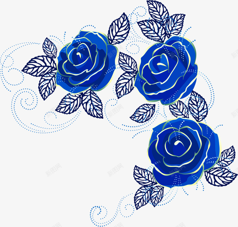 蓝色玫瑰花纹装饰png免抠素材_新图网 https://ixintu.com 玫瑰 相框 花纹 蓝色