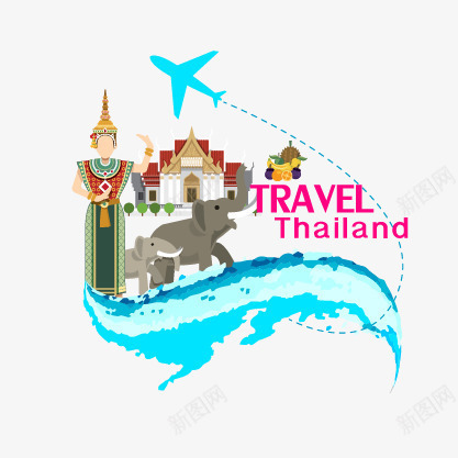 泰国旅行元素png免抠素材_新图网 https://ixintu.com 卡通 旅行 泰国元素