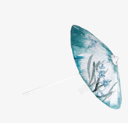 折伞蓝色水墨花折伞高清图片