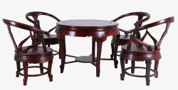 印花椅子中国传统红酸枝圆桌五件套高清图片