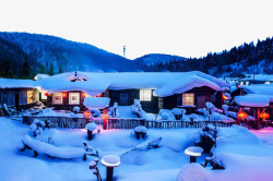 房屋傍晚雪景素材
