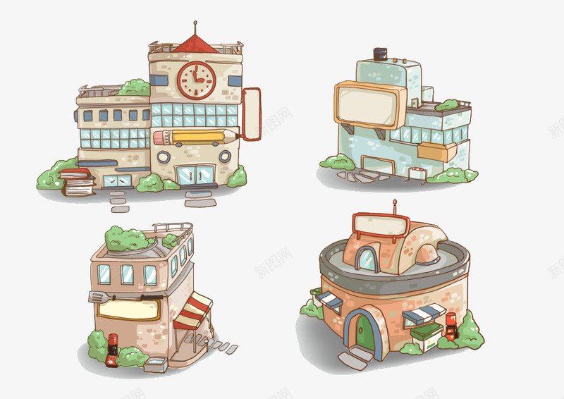 四个可爱的小房子png免抠素材_新图网 https://ixintu.com 创意 卡通 房子 手绘 简笔画