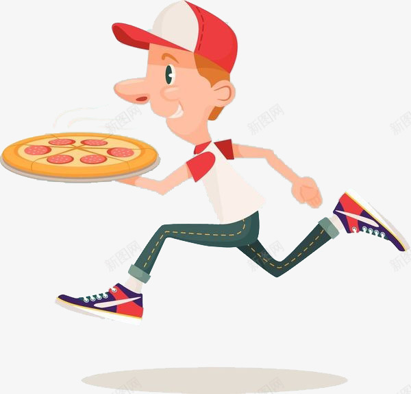 奔跑着的送外卖的人png免抠素材_新图网 https://ixintu.com 卡通手绘 戴帽子的人 披萨 送外卖的人 送餐员 食物