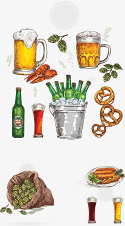 佳肴美味彩绘啤酒夜宵美食矢量图高清图片