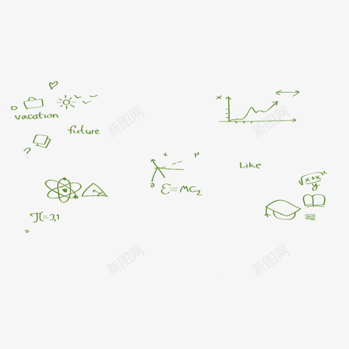 简笔画绿色公式图png免抠素材_新图网 https://ixintu.com 简笔画 绿色公式 学霸 英语 单词 物理公式图 黑板