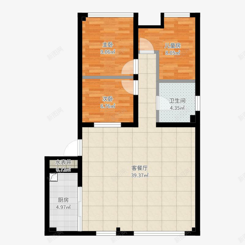 三室一厅png免抠素材_新图网 https://ixintu.com 三室一厅 室内平面图 室内手绘图 室内设计 房屋平面图 房屋设计