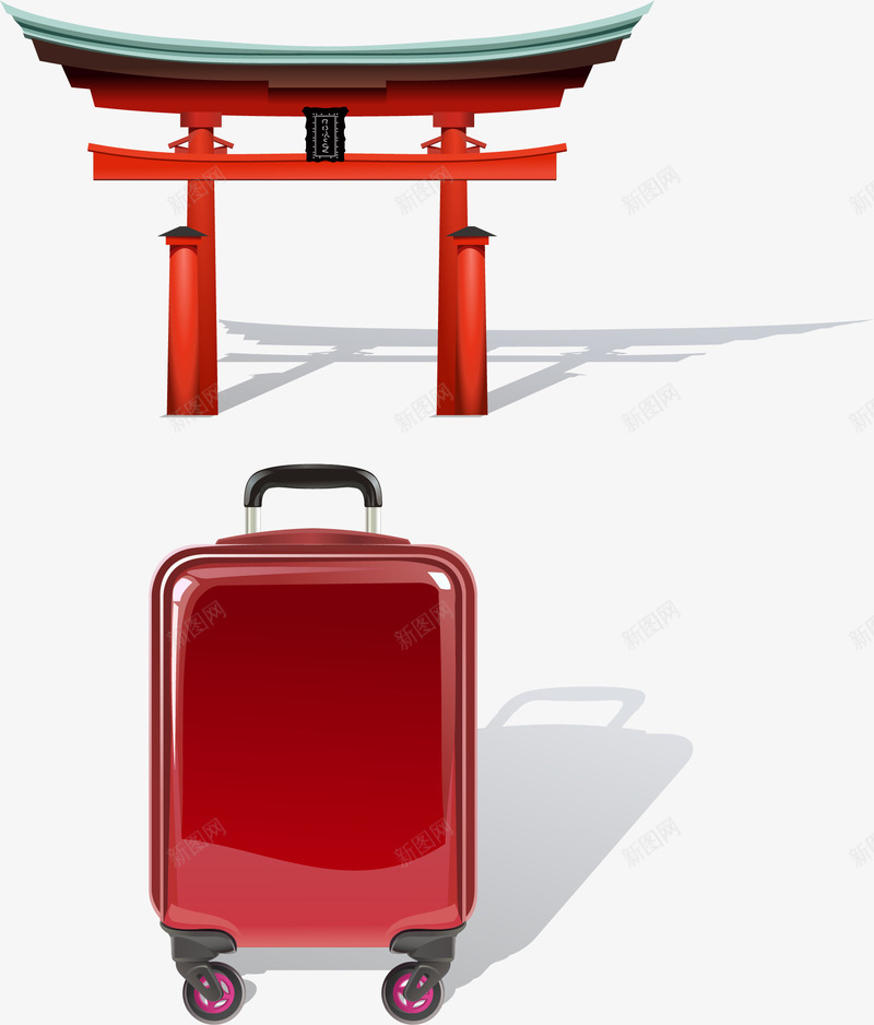 手绘红色大门和行李箱png免抠素材_新图网 https://ixintu.com 中国风建筑 出游 手绘 旅行 红色的大门 行李箱