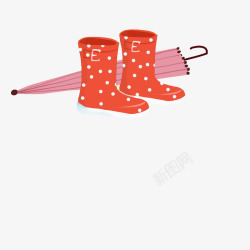 雨具插图手绘水彩雨具插图红伞与红雨靴高清图片